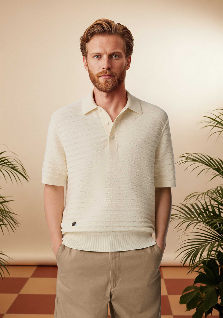 The Wave Textured Polo Raw White Image