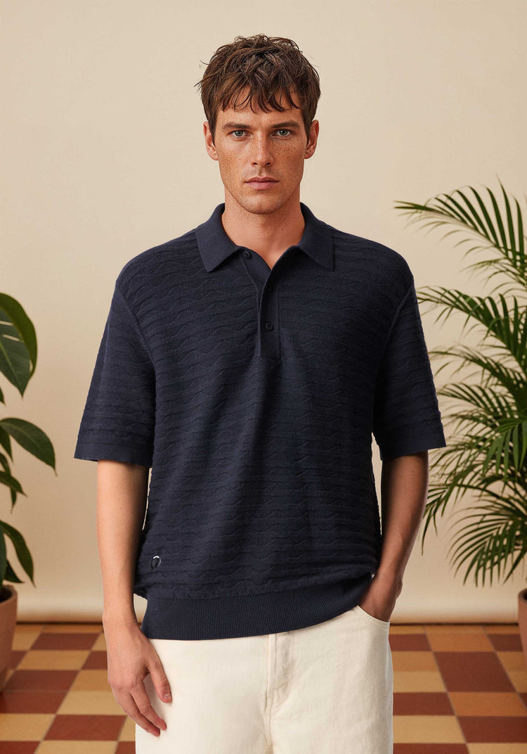 The Wave Textured Polo Pacific Blue Image