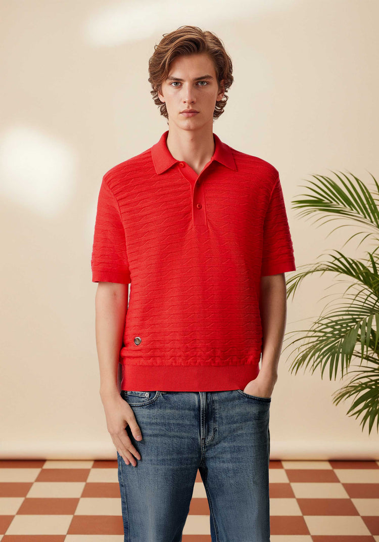 The Wave Textured Polo Poppy Red Image
