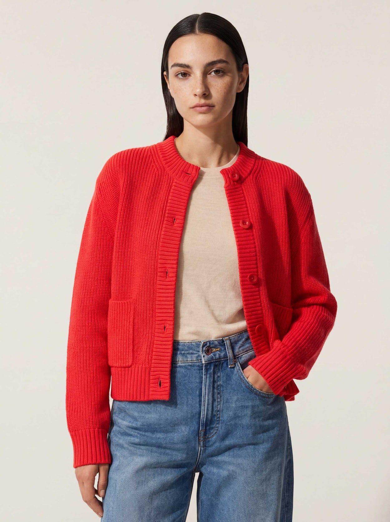 The Soft-Rib Cardigan Poppy Red Female Image