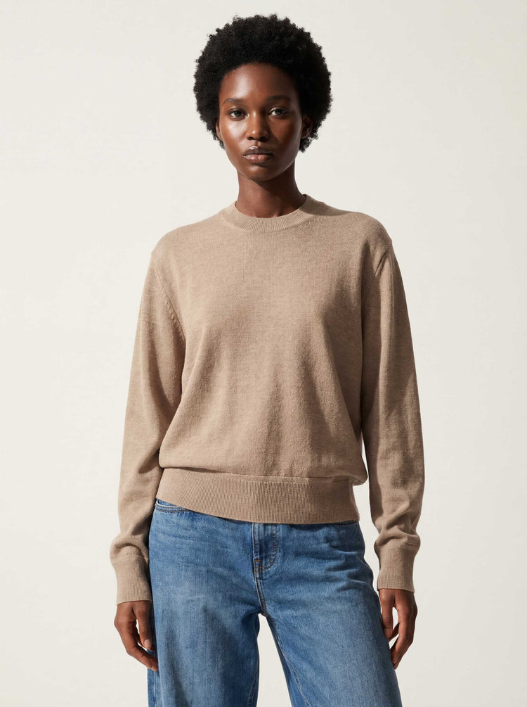 The Women's Fine Knit Crewneck Fawn Brown Image