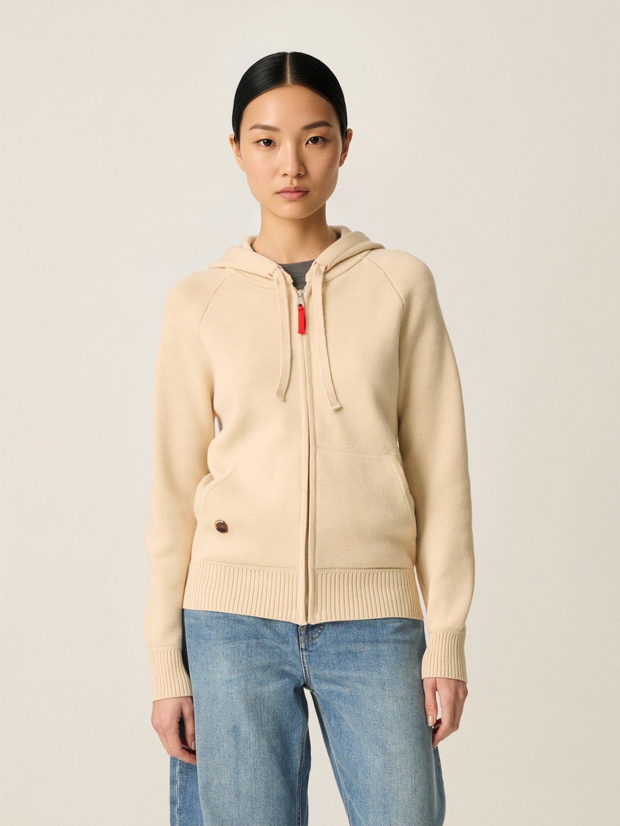 The Knitted Zip Hoodie Almond White Female Image