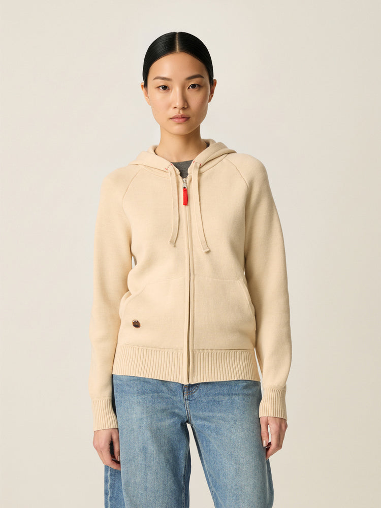 The Knitted Zip Hoodie Almond White Image
