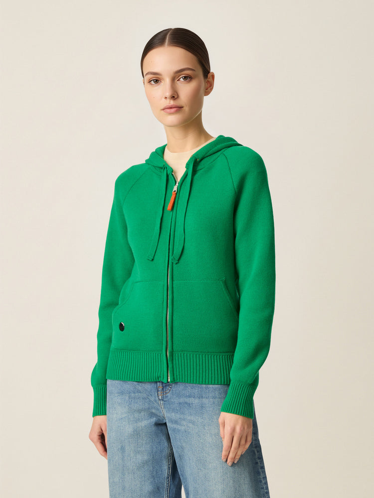 The Knitted Zip Hoodie Bottle Green Image