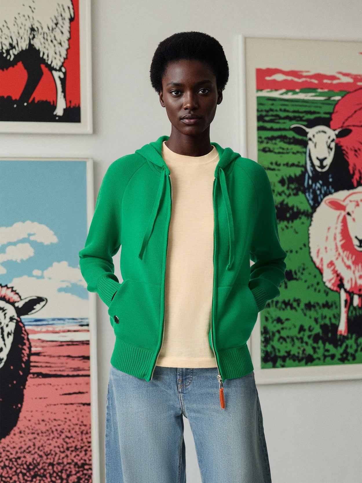 The Knitted Zip Hoodie Bottle Green Female Image