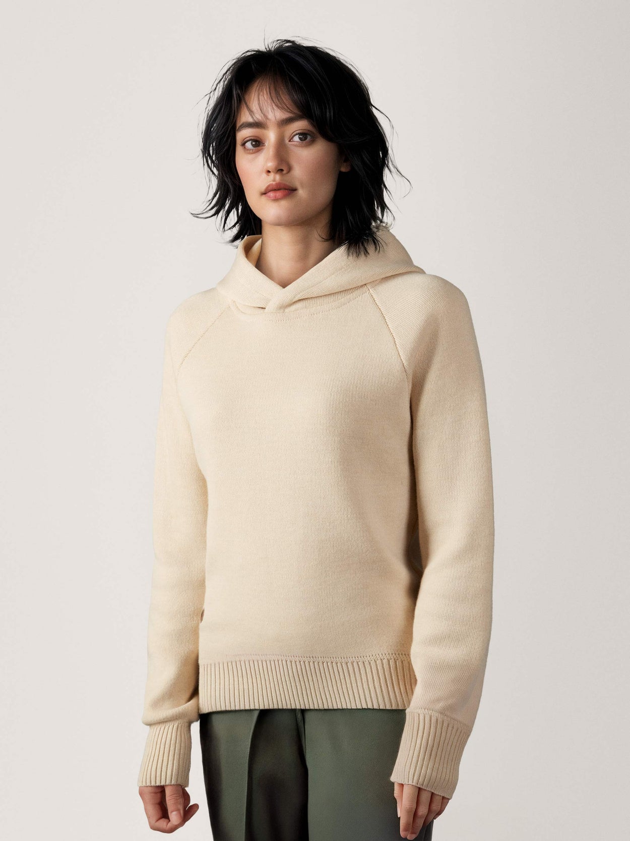 The Knitted Hoodie Almond White Female Image