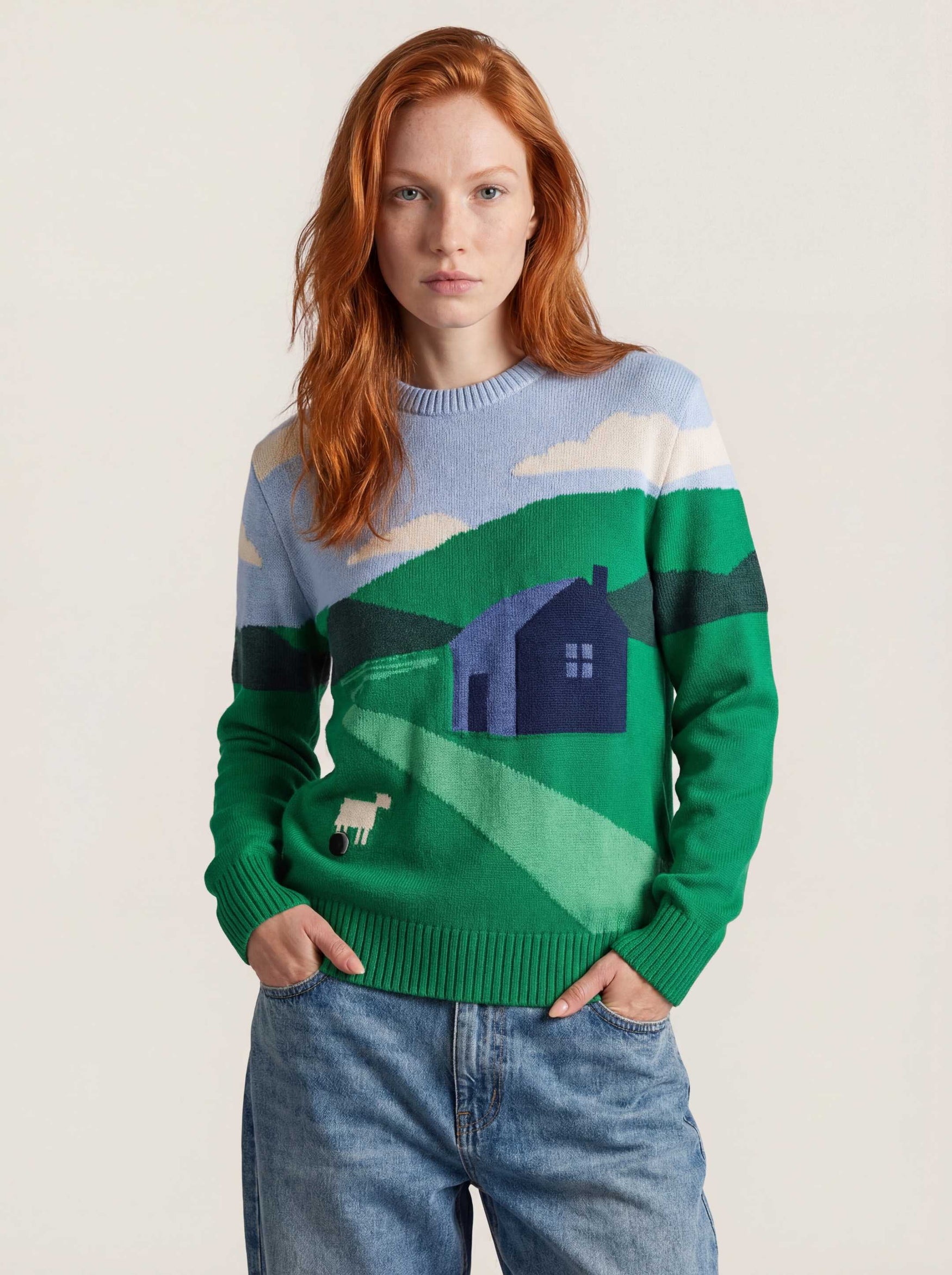 Bottle Green - Merino Wool Jacquard Crewneck | Sheep Inc.