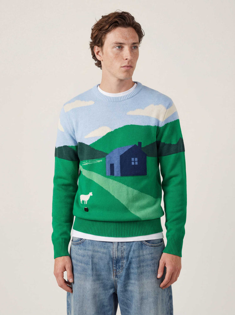 The Sheepscape Crewneck Jumper Bottle Green Image