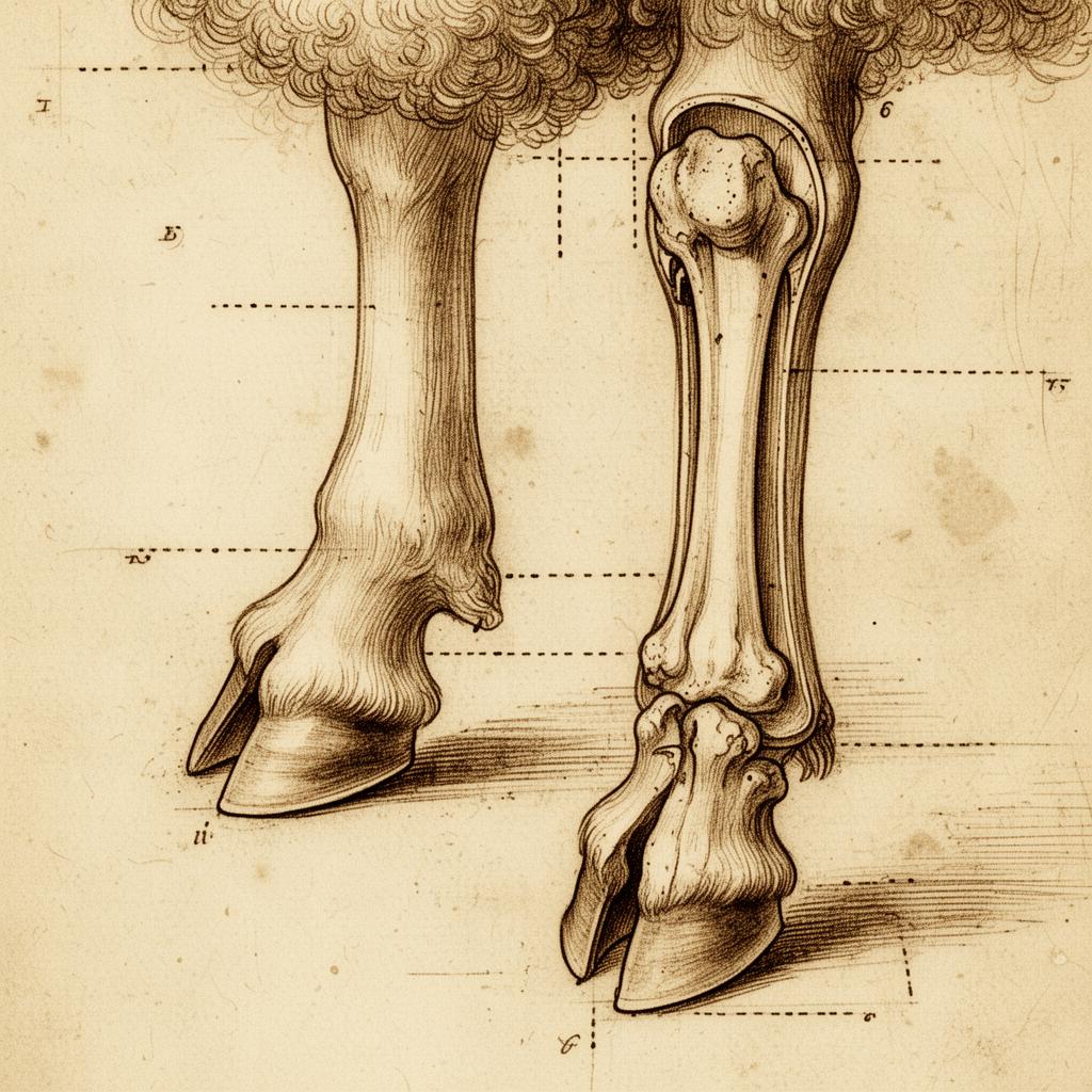 Anatomical ink drawing of sheep hoof structure
