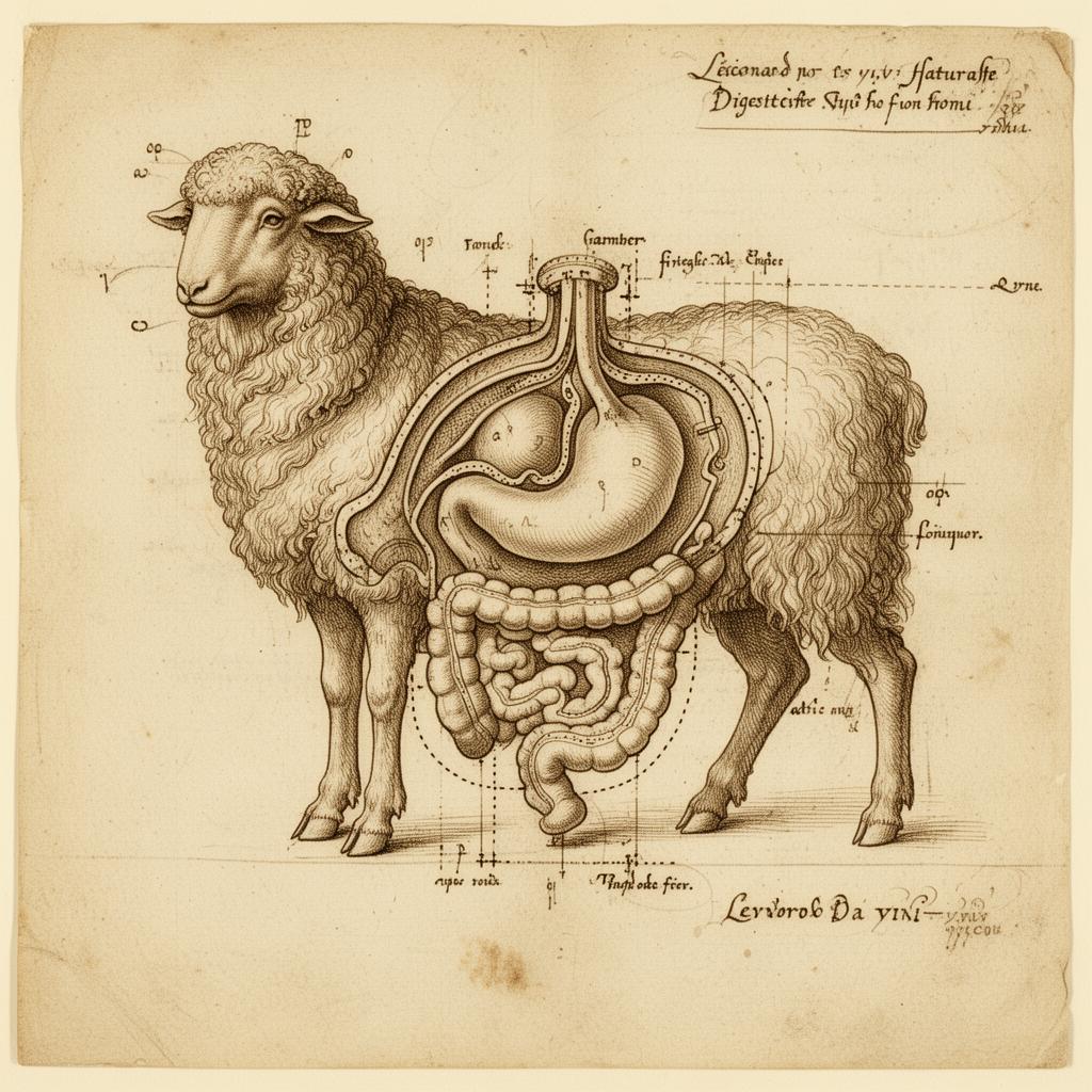 Anatomical diagram of sheep digestive system